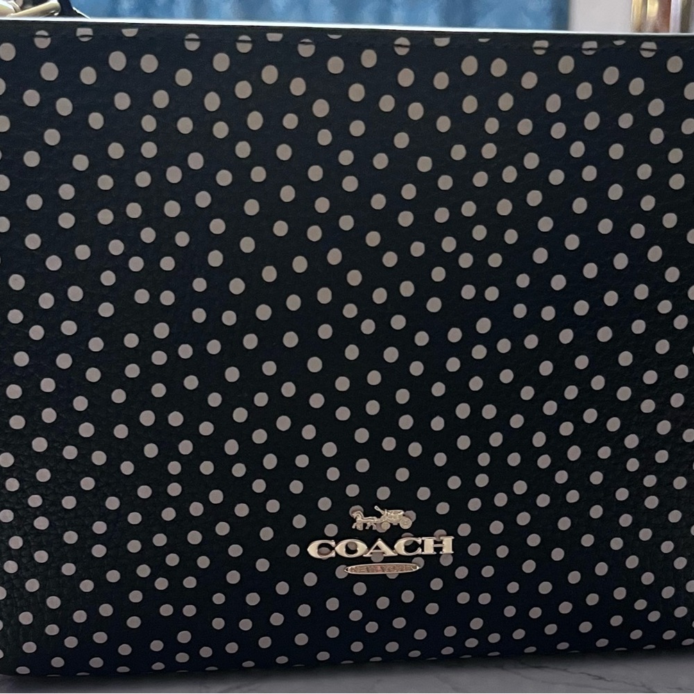 Coach Black Leather Polka Dot Crossbody Purse